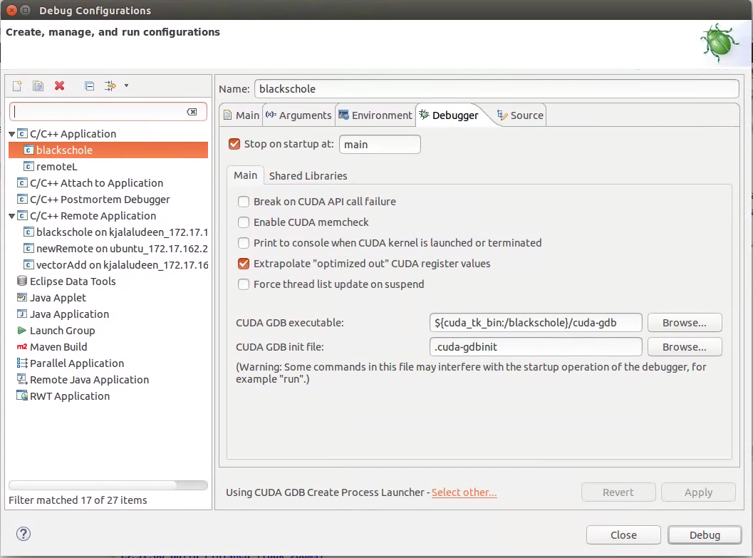 Debugging CUDA application