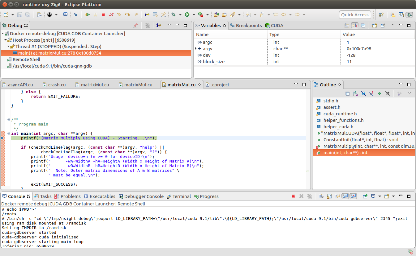 Debugging remote CUDA application