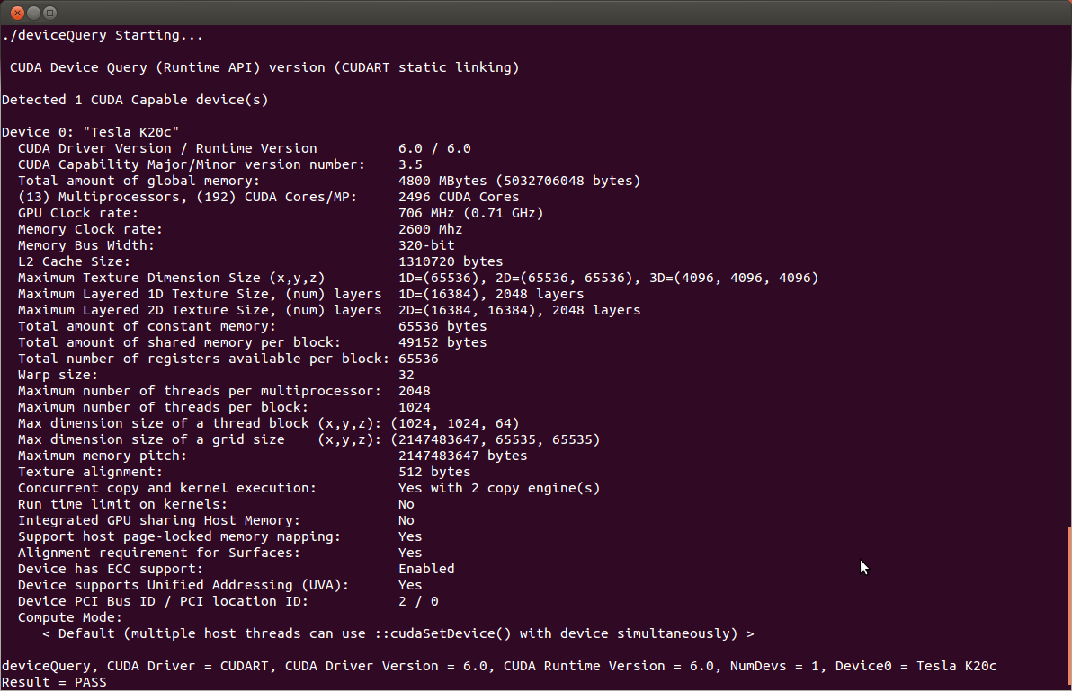 Valid Results from deviceQuery CUDA Sample