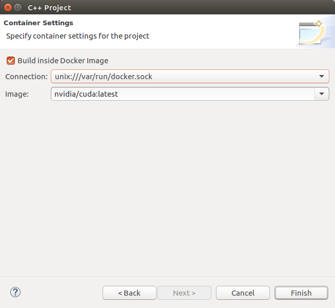 CUDA Docker Container Project Settings.