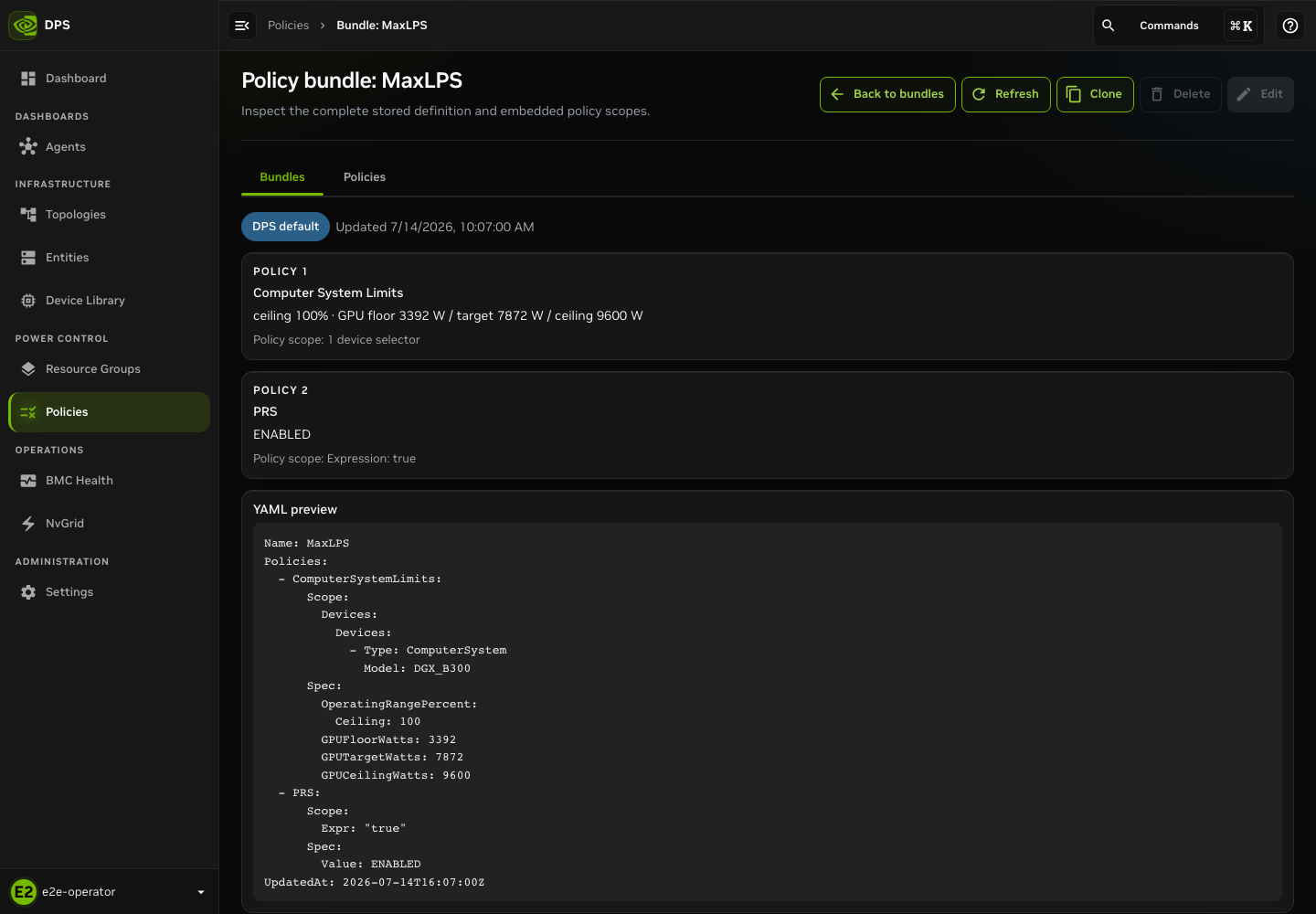 MaxLPS policy bundle details supplied by DPS.