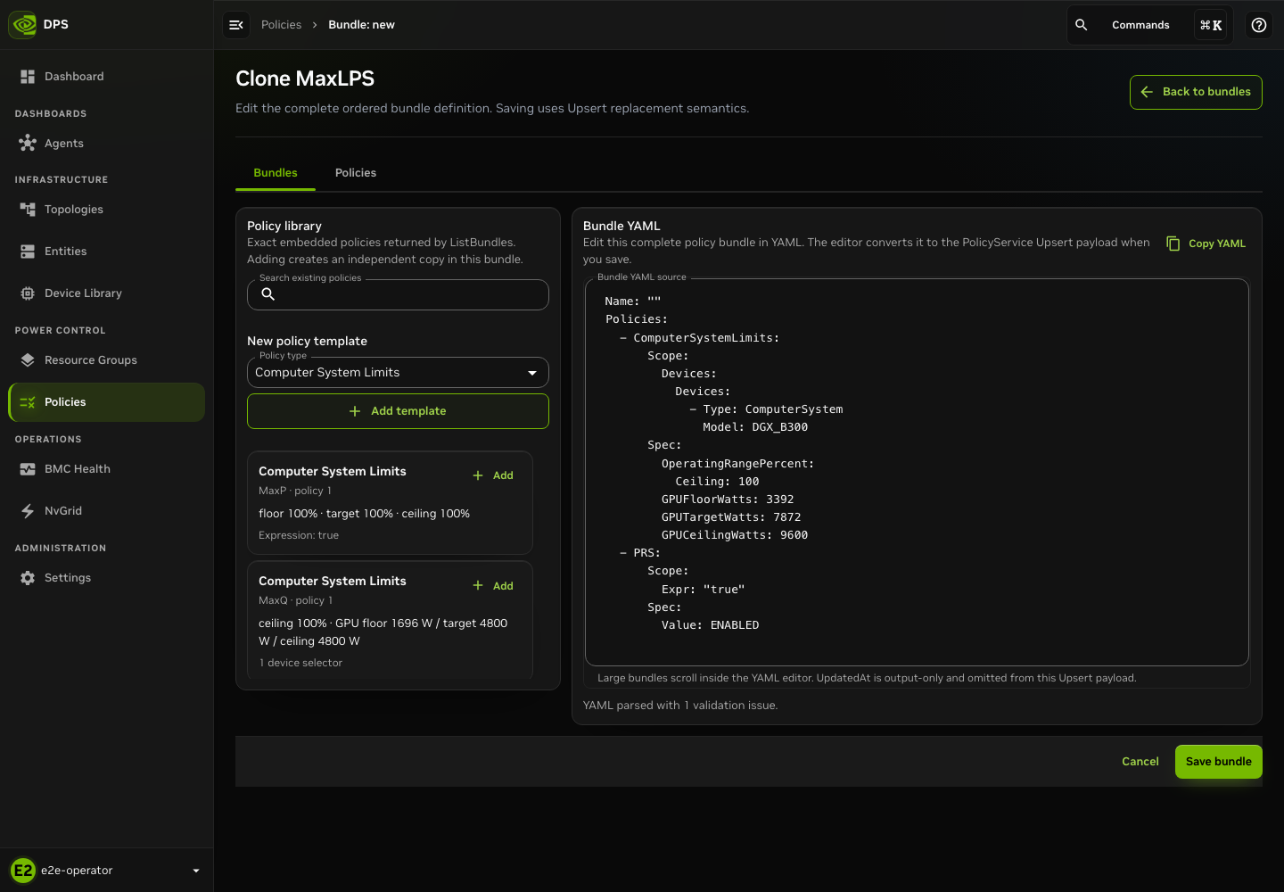 Clone flow for a DPS default policy bundle.