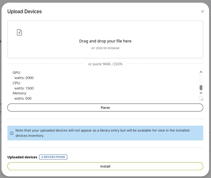 Upload device specifications