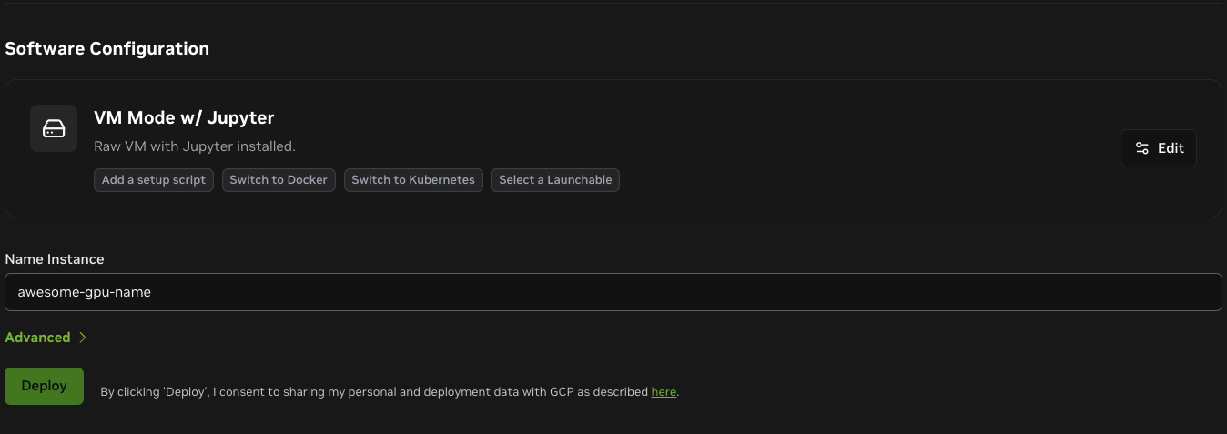 Screenshot of the "Editing container or runtime" UI