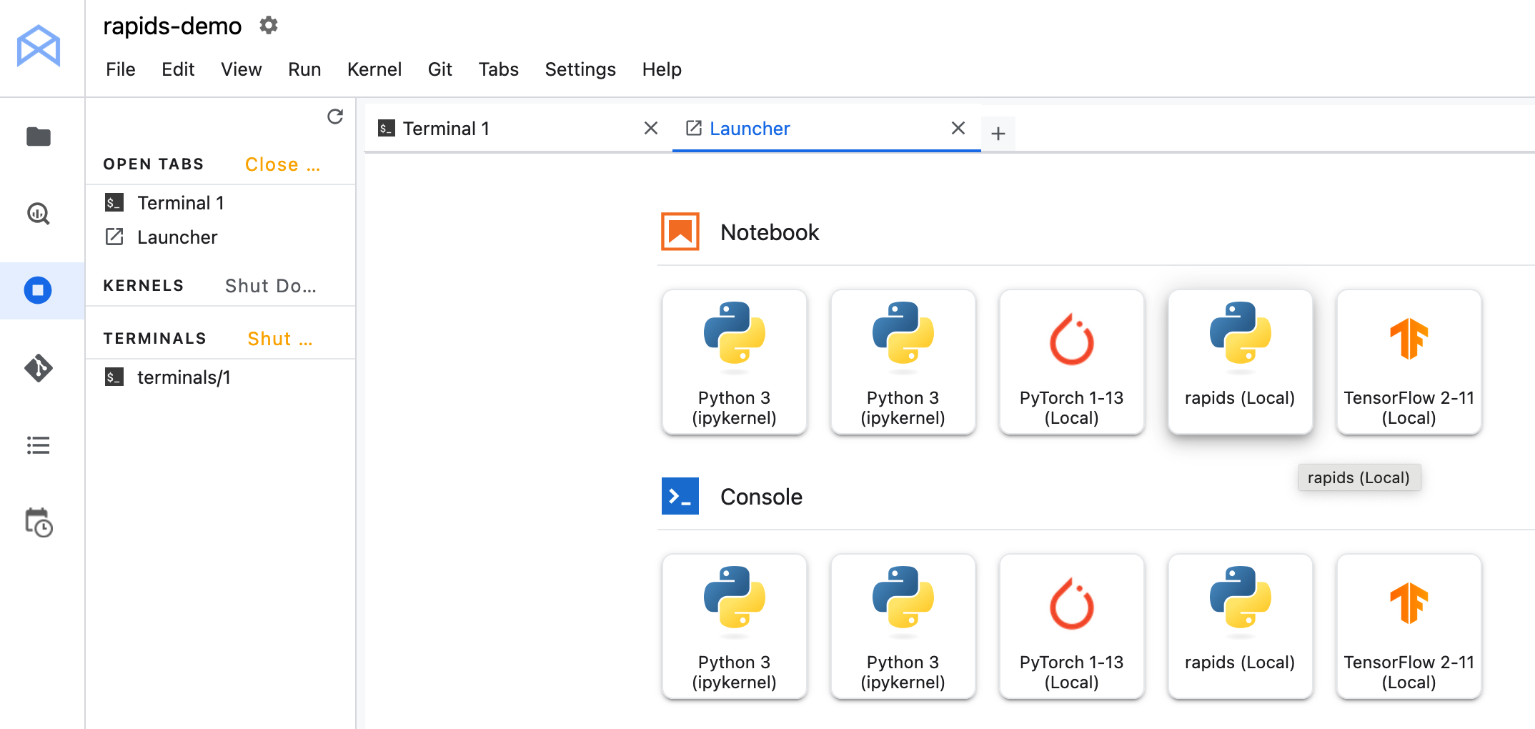 Screenshot of the Jupyter Lab launcher showing the conda environment kernel