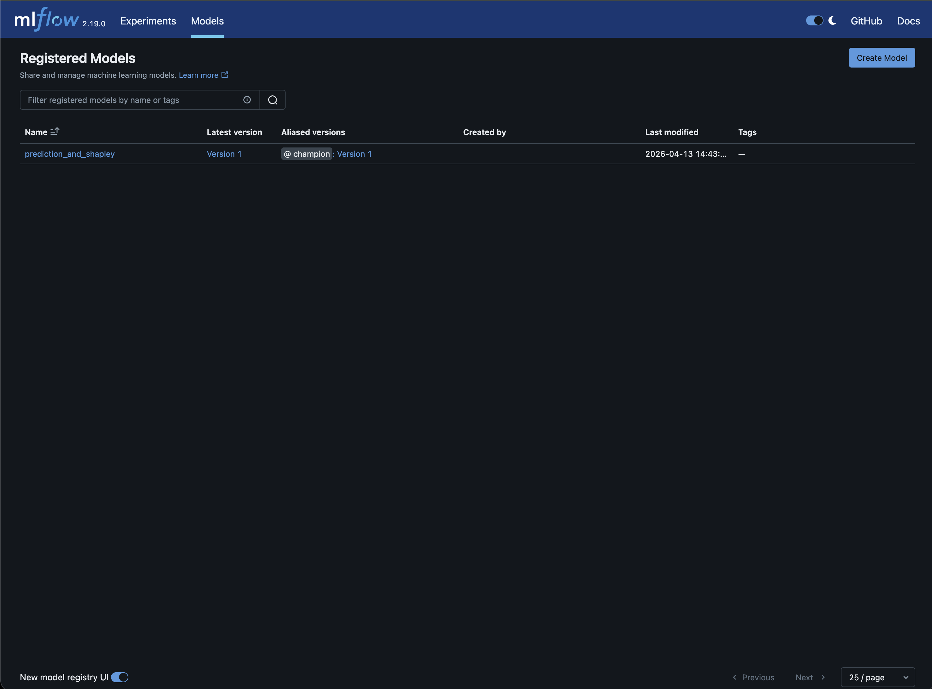 MLflow model registry with champion alias
