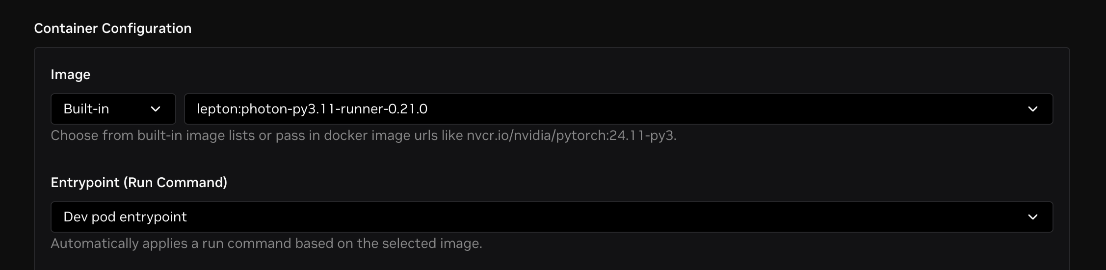 container configuration