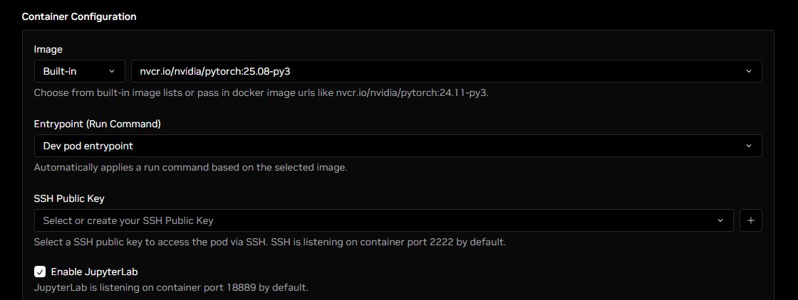 container configuration