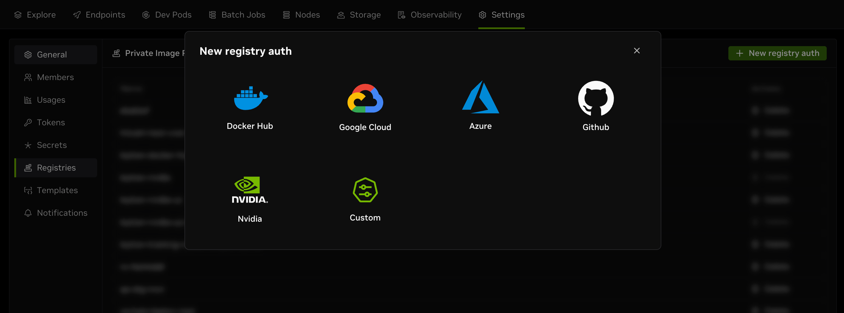 Create registry auth