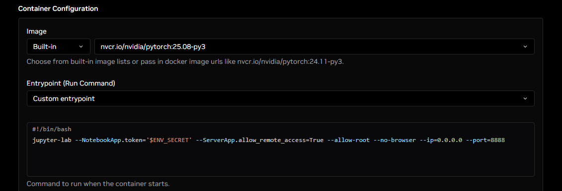 custom container configuration