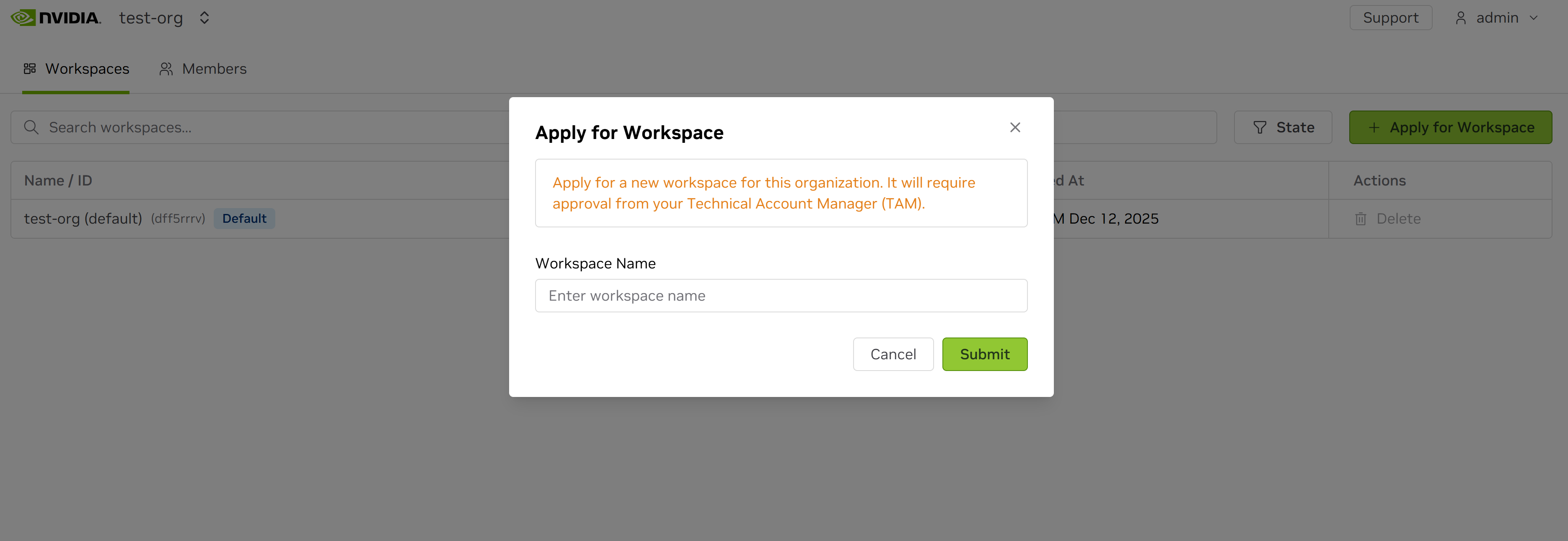 request workspace