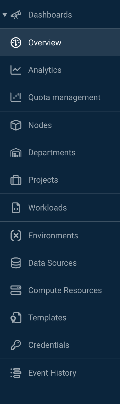 Run:ai UI navigation.
