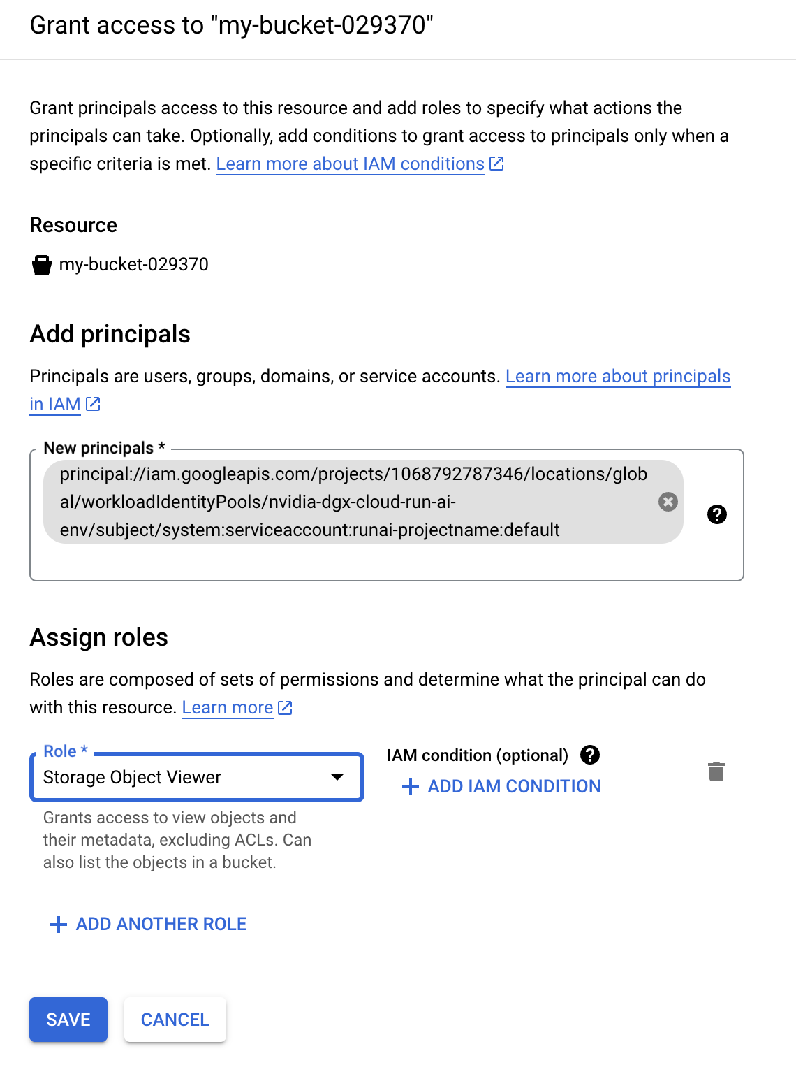 GCP grant access to bucket.