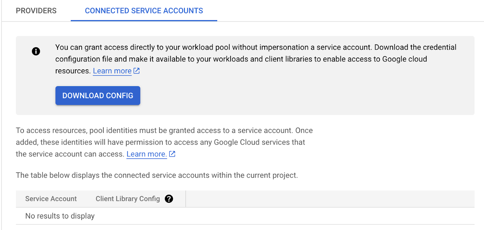 Create a GCP download config button.