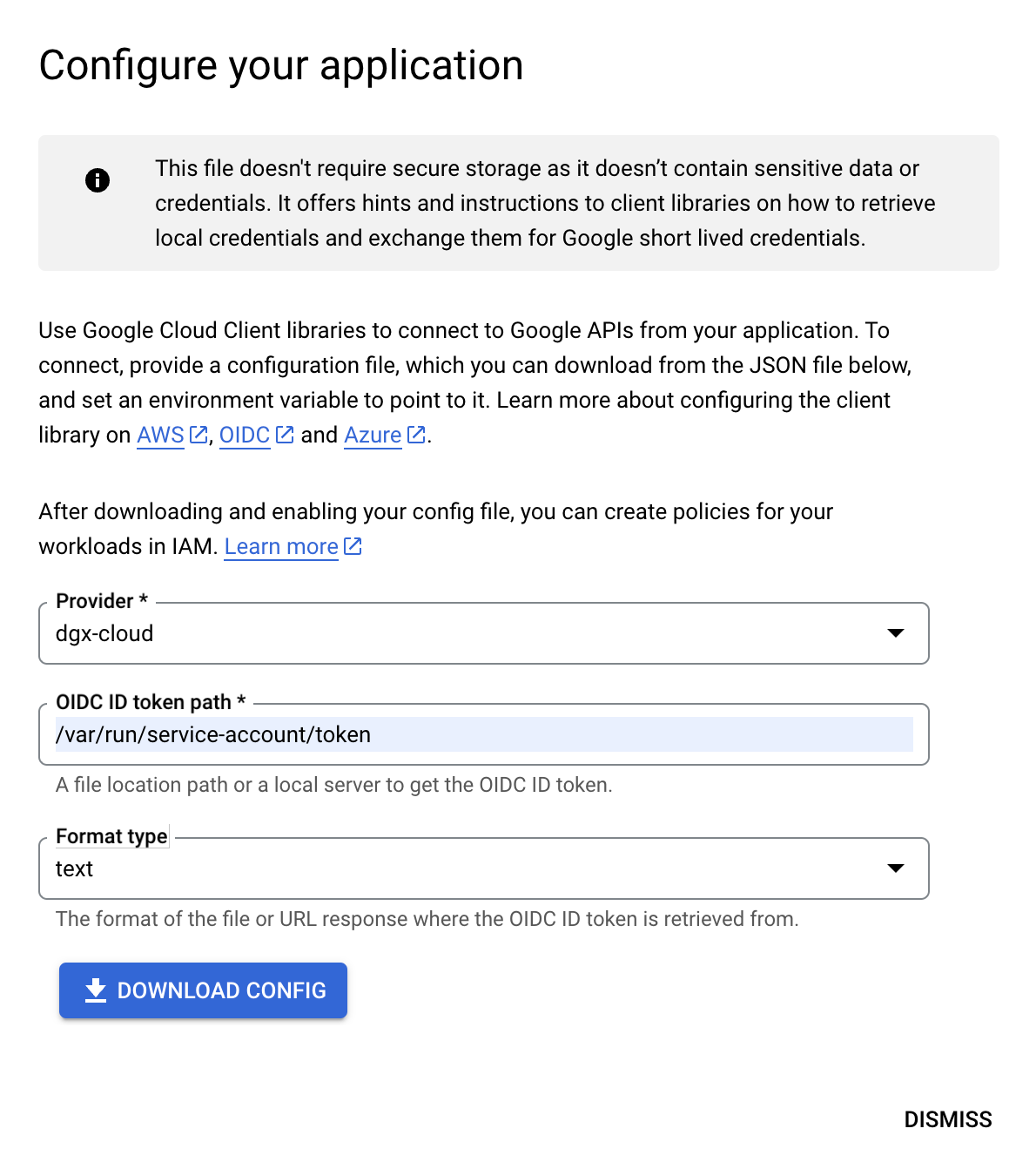 Create a GCP download config dialog.