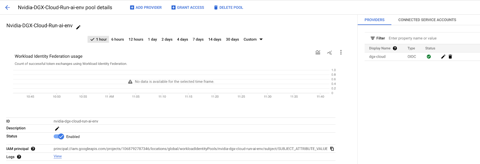 Create a GCP Workload Identity Pool success.