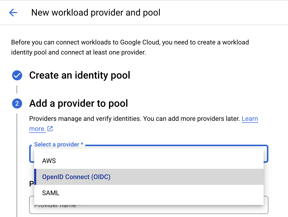 Create a GCP Workload Identity Pool page 2.