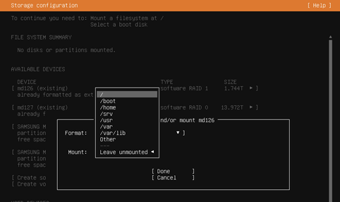 Setting the mount point to root for the system partition