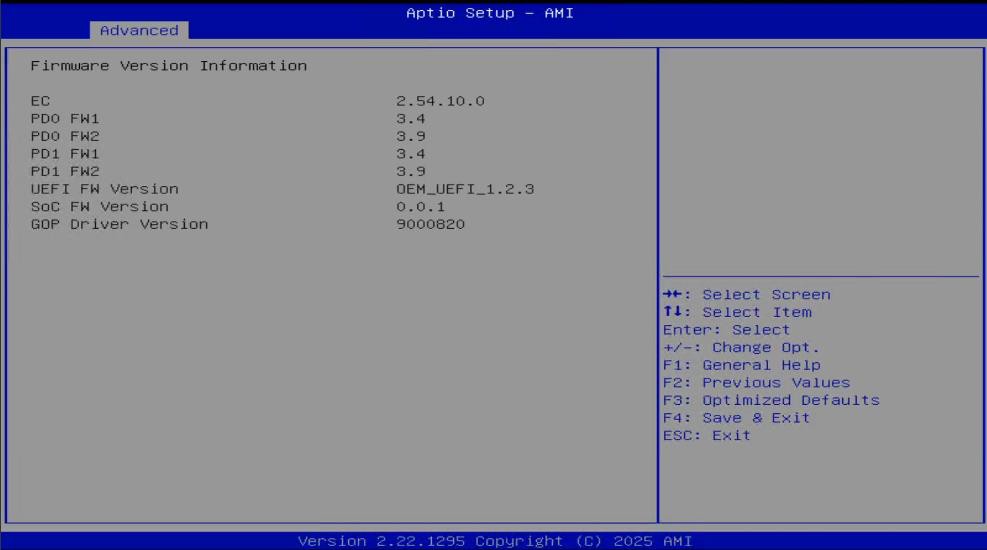 Firmware Version Configuration showing EC, PD, and Retimer versions