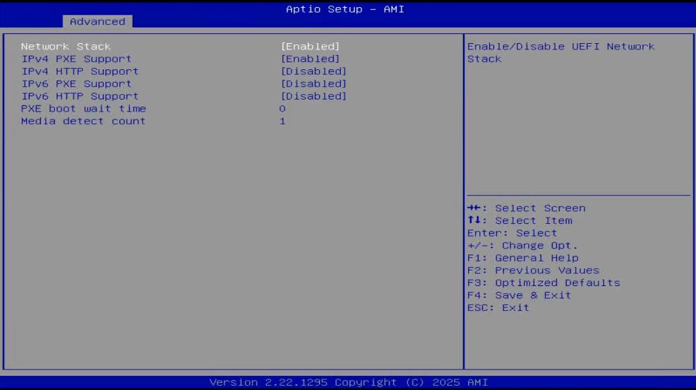 Network Stack Configuration with IPv4/IPv6 PXE and HTTP settings