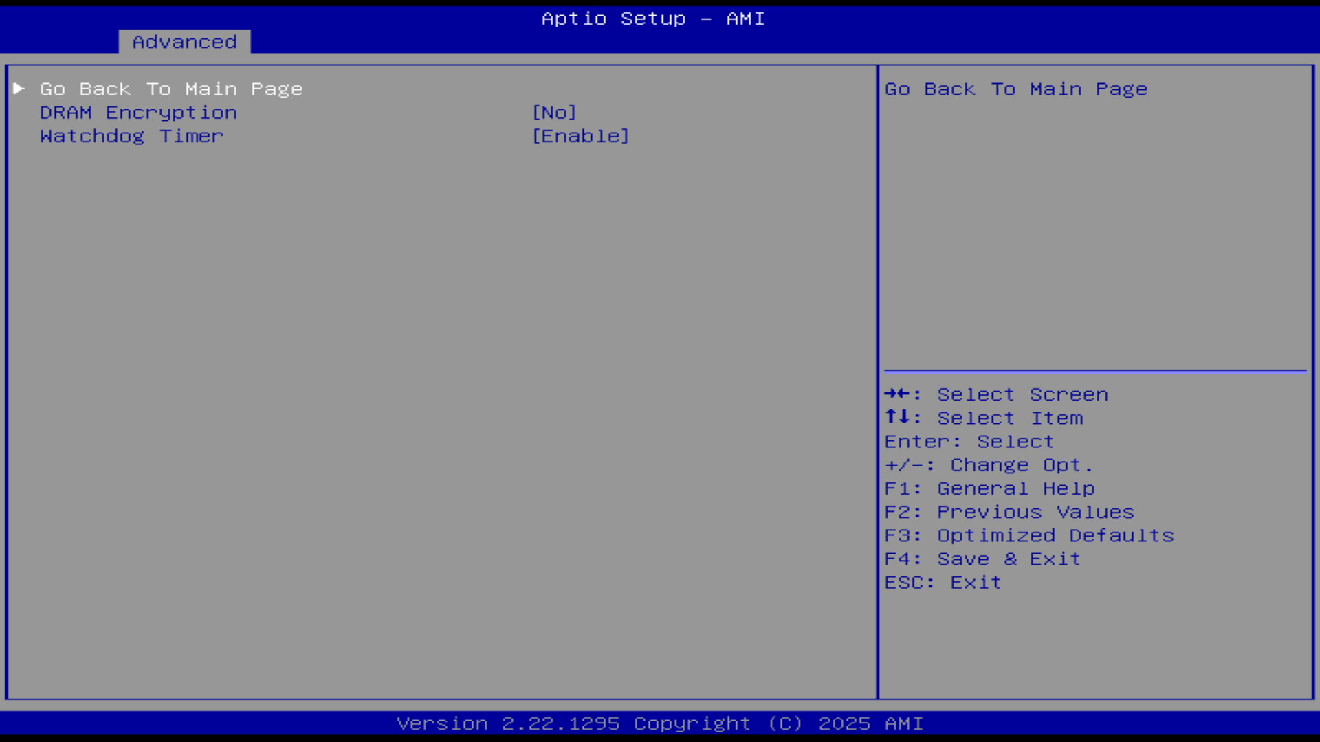 Platform Configuration with DRAM Encryption and Watchdog Timer settings