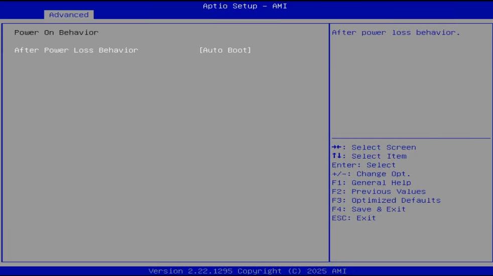 Power On Behavior settings screen