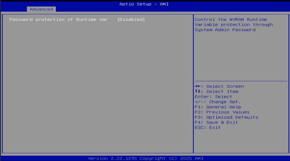 UEFI Variables Protection settings screen