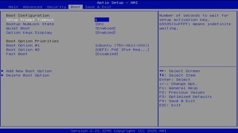 UEFI Boot tab overview screen