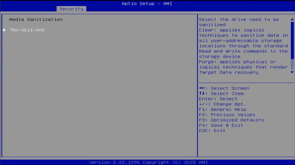 Media Sanitization device selection screen