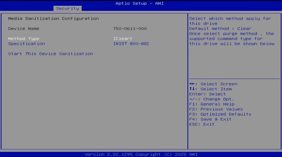 Media Sanitization method type selection