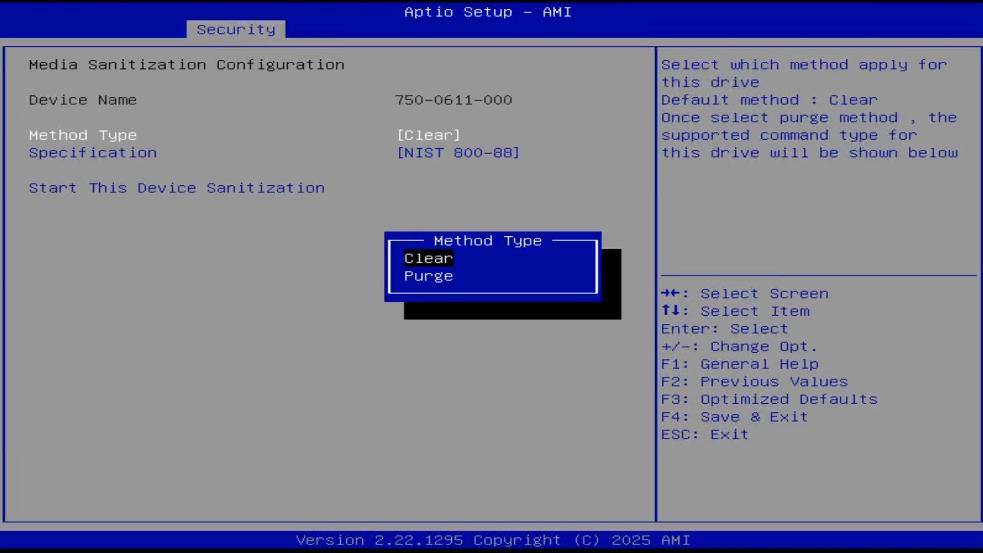 Media Sanitization specification selection