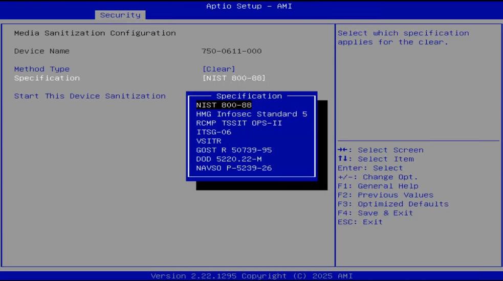 Start device sanitization screen