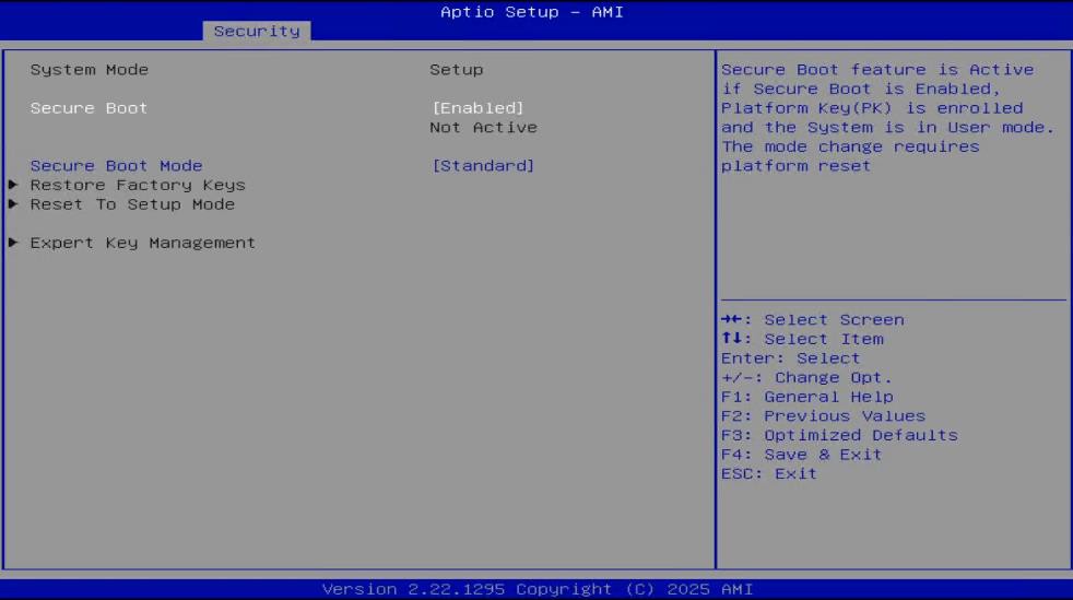 Secure Boot configuration screen