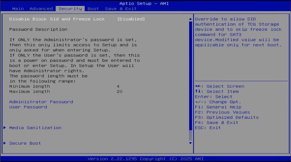 UEFI Security tab overview screen