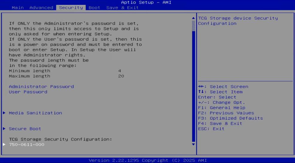 Security tab settings with password options