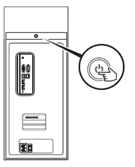 Line drawing showing the operation of the DGX Station A100 Power push button switch.
