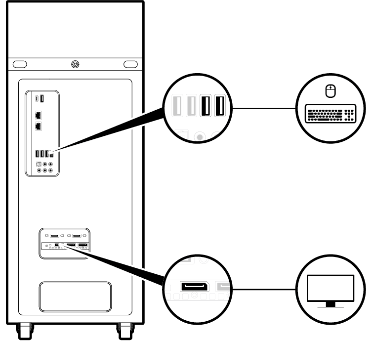 Line drawing showing display and keyboard connections to the DGX Station.