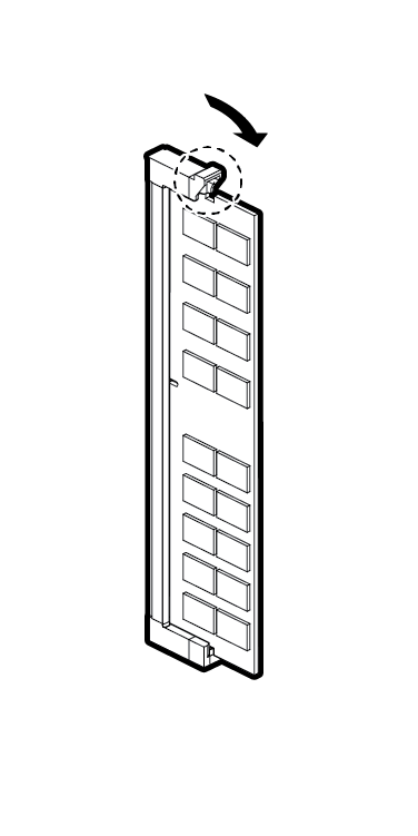 Diagram showing a DIMM after it is correctly seated with its socket latch closed.