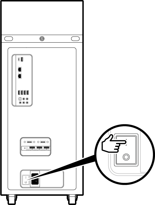 Line drawing showing the operation of the DGX Station PSU rocker switch to the ON position for earlier units.