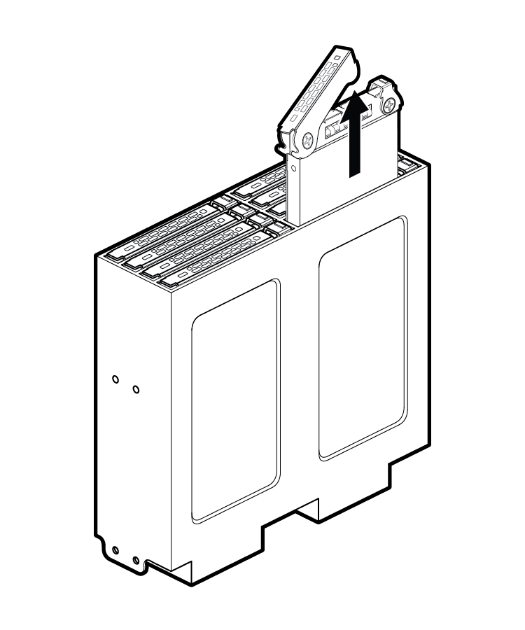 Line drawing showing the drive-tray being slid upwards