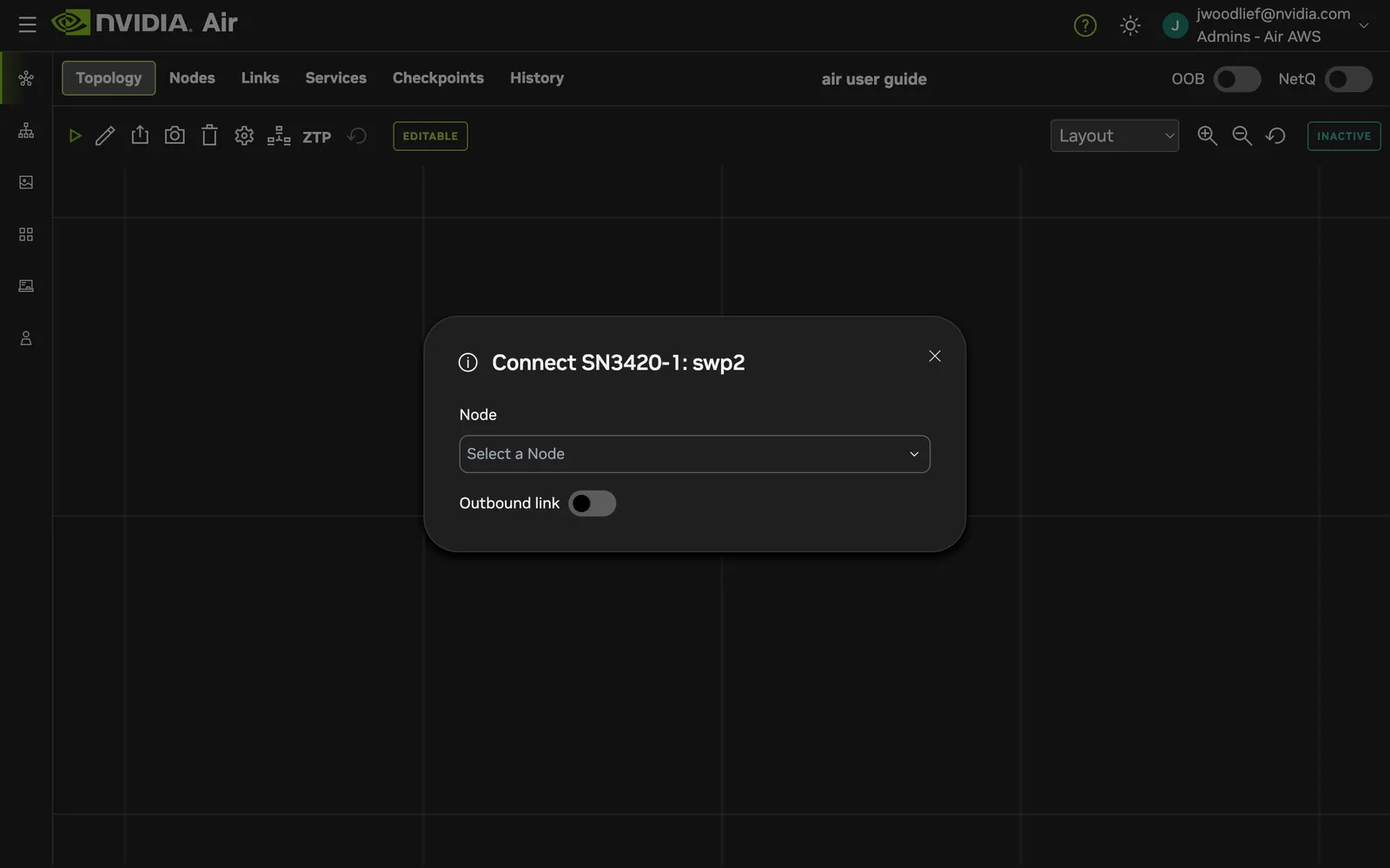 Connect dialog showing outbound link toggle