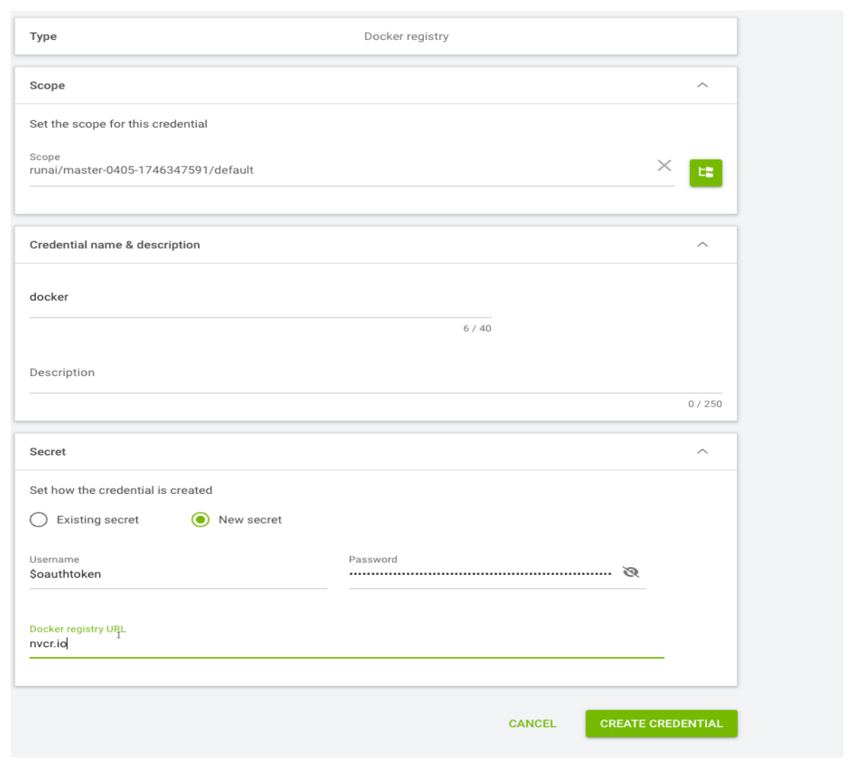 Create a Run:ai docker registry secret in the UI