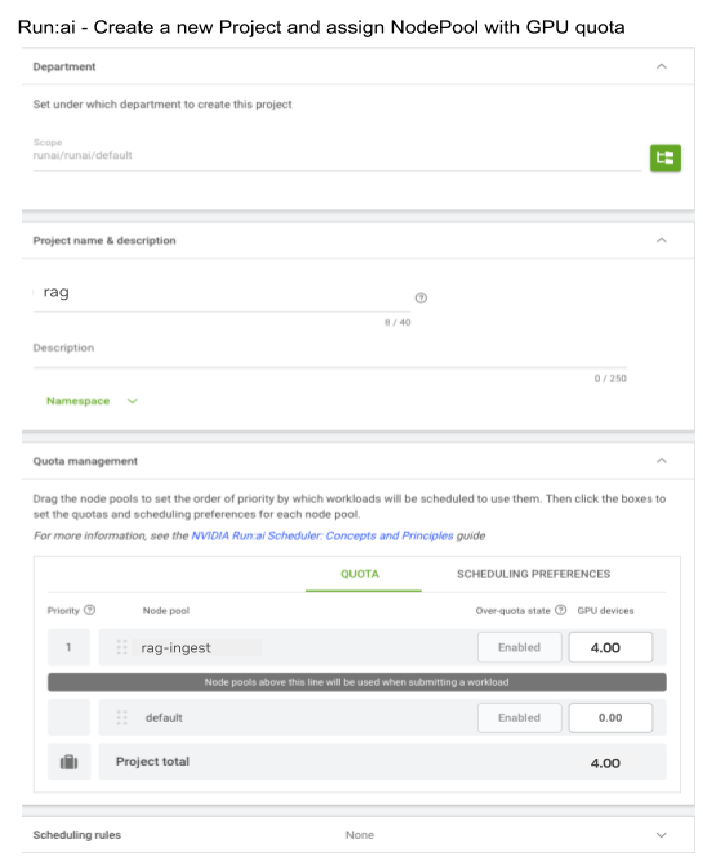 Create a Run:ai project in the UI