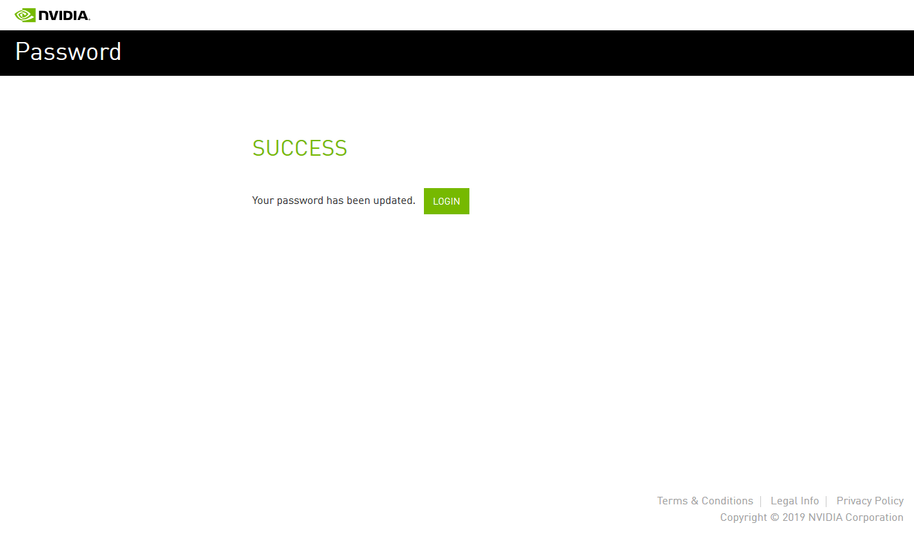 Screen capture showing the message confirming that the NVIDIA Enterprise Account password has been set successfully.