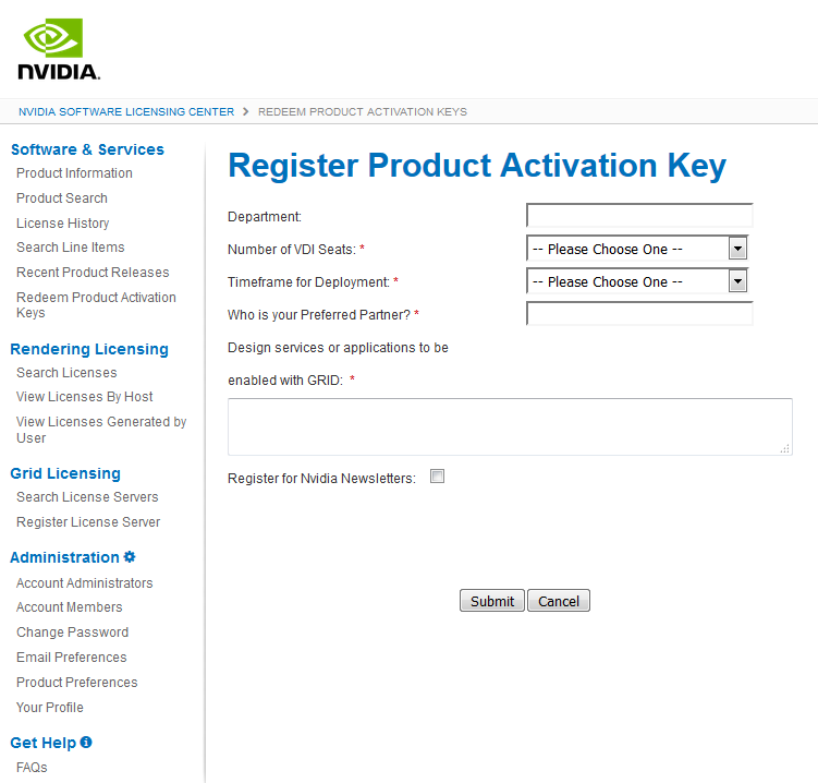 Screen capture showing the Register Product Activation Key page.