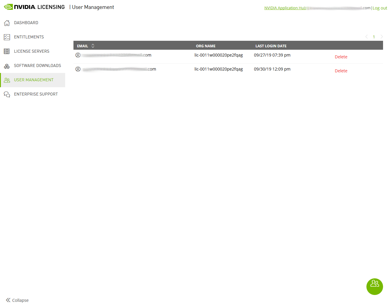 Screen capture showing the USER MANAGEMENT page with more than one user