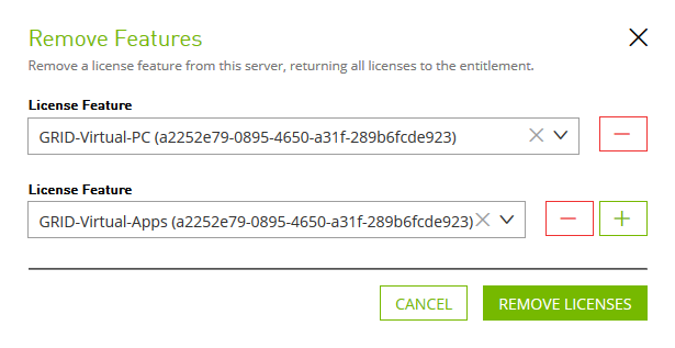 Screen capture showing the Manage Licenses pop-up window.