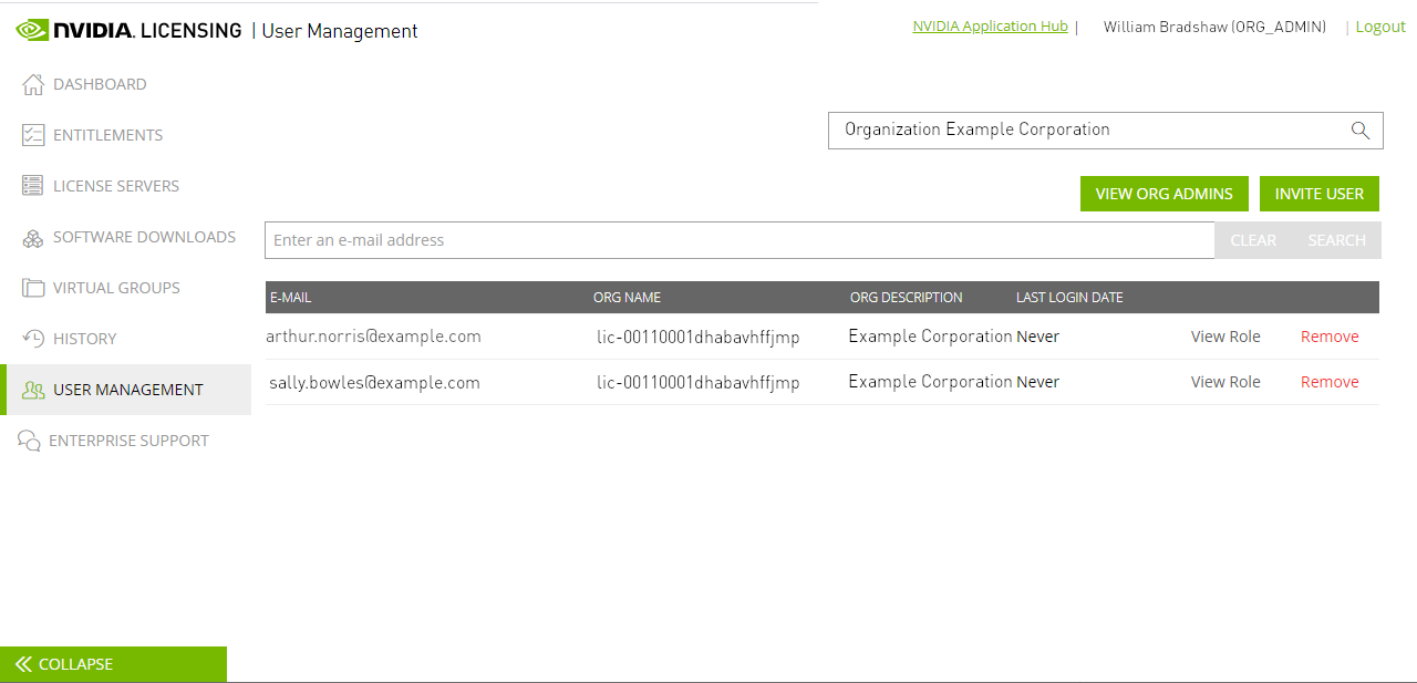 Screen capture showing the USER MANAGEMENT page with more than one contact