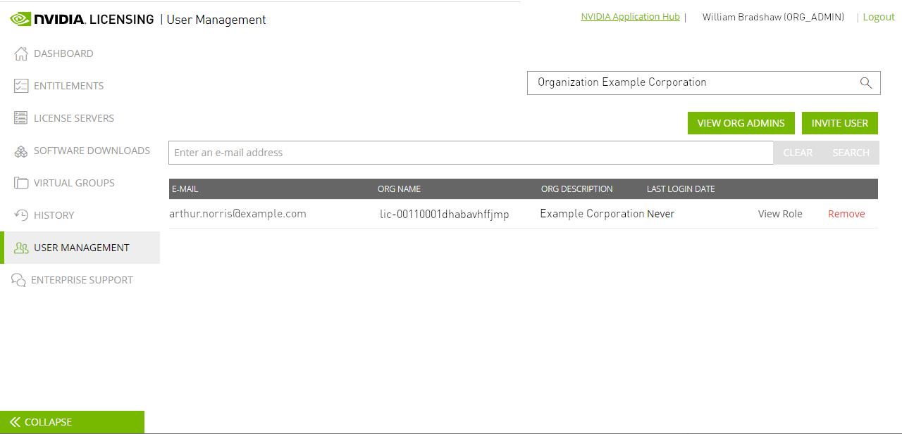 Screen capture showing the USER MANAGEMENT page