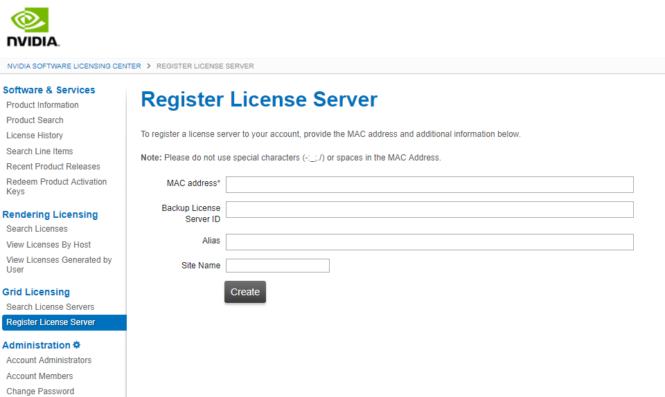 Screen capture showing the Register License Server page.